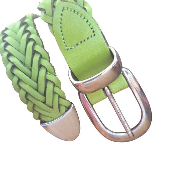 Capezio Vintage Green Leather Braided Belt XXL Chrome Buckle Argentina 2X - Picture 5 of 16